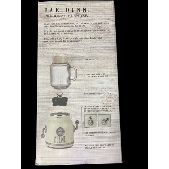 Rae Dunn Personal Blender 17oz Glass Mason Jar - New In Box - Picture 3 of 3